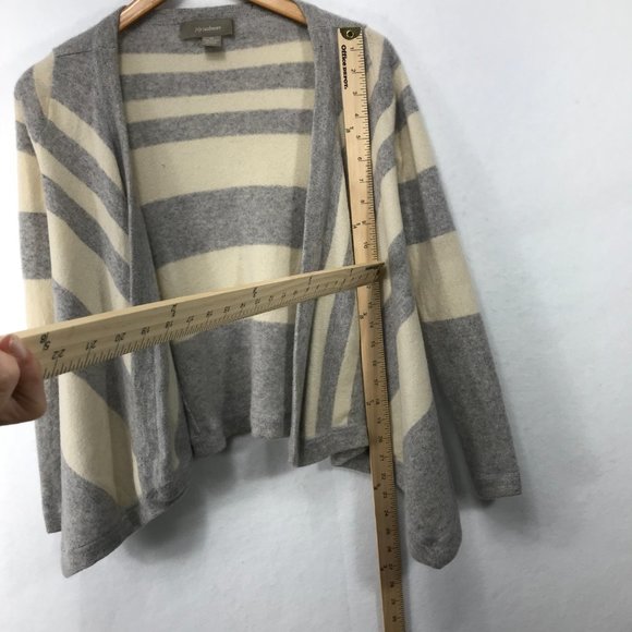 Ply 100% Cashmere Open Cardigan XS Gray Off White Open Striped Sweater Waterfall - Picture 8 of 9
